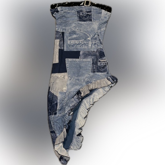 Dolls Kill Dresses & Skirts - New Pink Blue Patchwork Denim-Print Dress